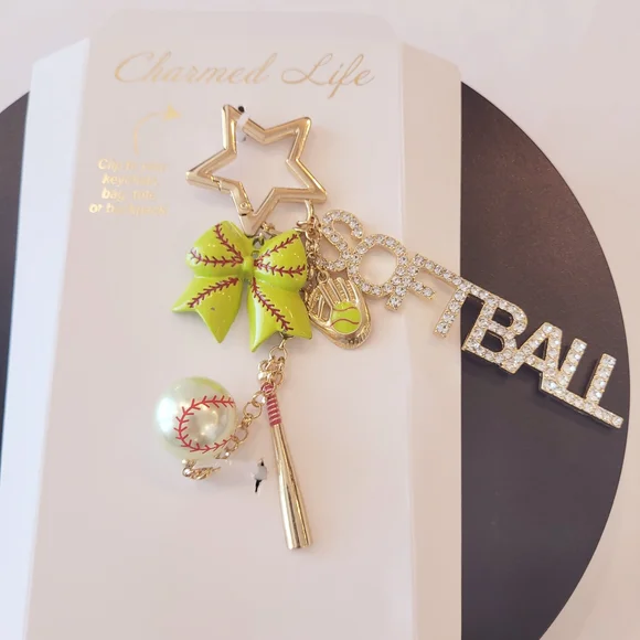 Charmed Life Softball Charm Keychain with Rhinestones - Picture 1 of 4